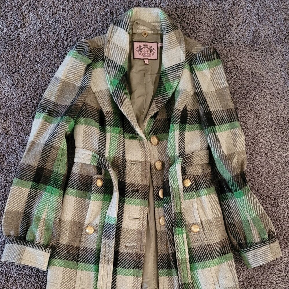 Juicy Couture Classic Wool Plaid Coat